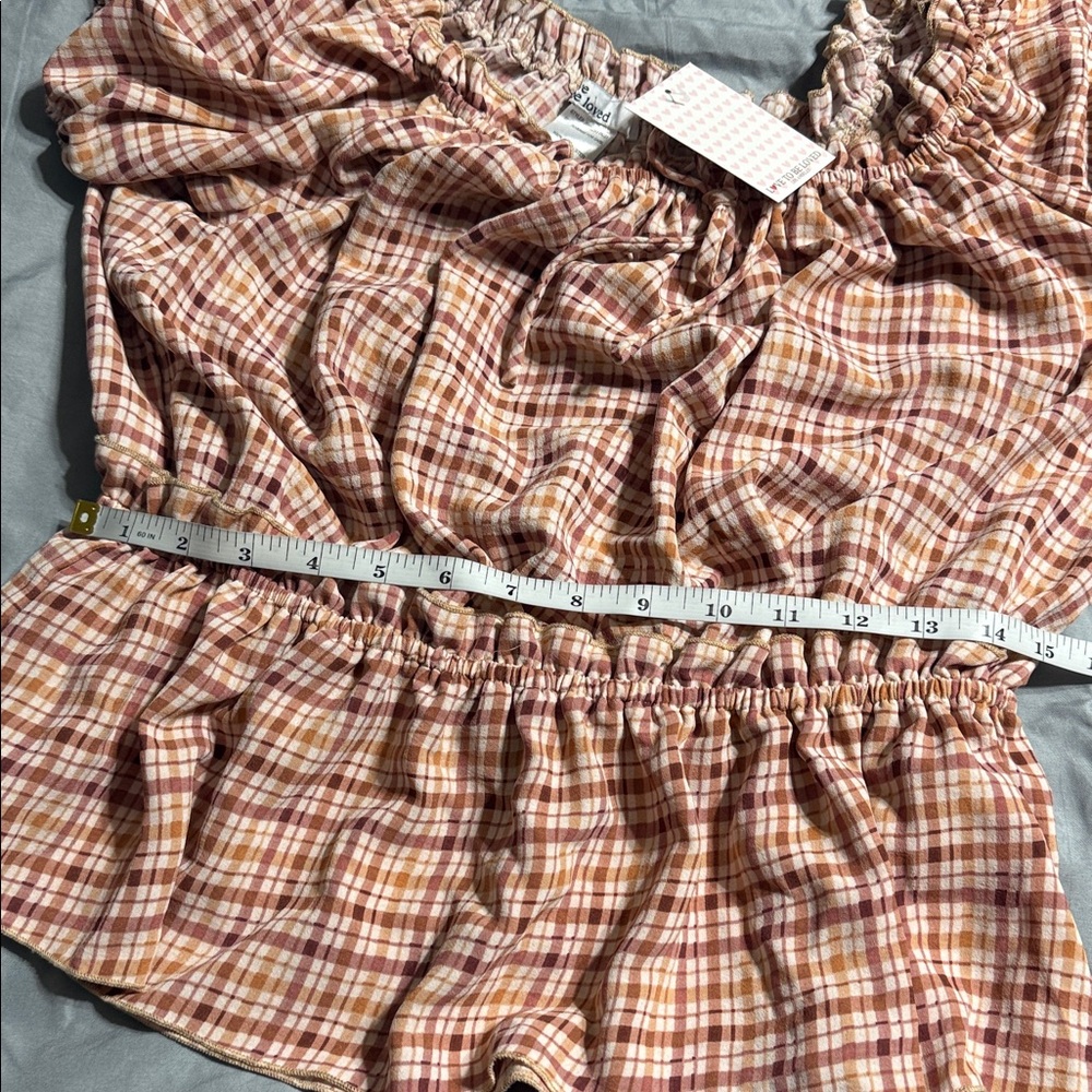 Plaid Ruffle Women's Top - Brown - Picture 6 of 6